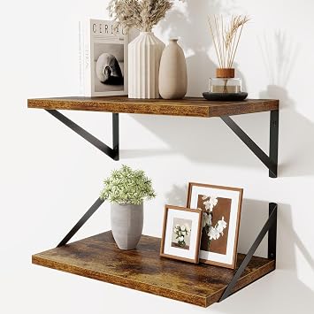 Floating Shelves for Wall,18" Wall Mounted Shelves Set of 2,Wood Floating Shelf with Bracket,Sturdy Metal Bracket Bookshelves Home Decor Storage for Living Room,Bedroom,Bathroom,Kitchen,Rustic Brown