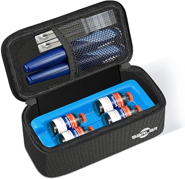sarlar Insulin Vial Cooler Travel Case, TSA Approved Diabetic Supplies Storage Bag with Ice Brick, Insulin Pen and Vial Bottle Cooling Protector Organizer, Carrying Case for Daily and Trips, Black