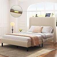 Vista 1 de Base de cama de terciopelo de tamaño matrimonial con cabecera tapizada, cabecera de almacenamiento de terciopelo copetudo, marcos de cama