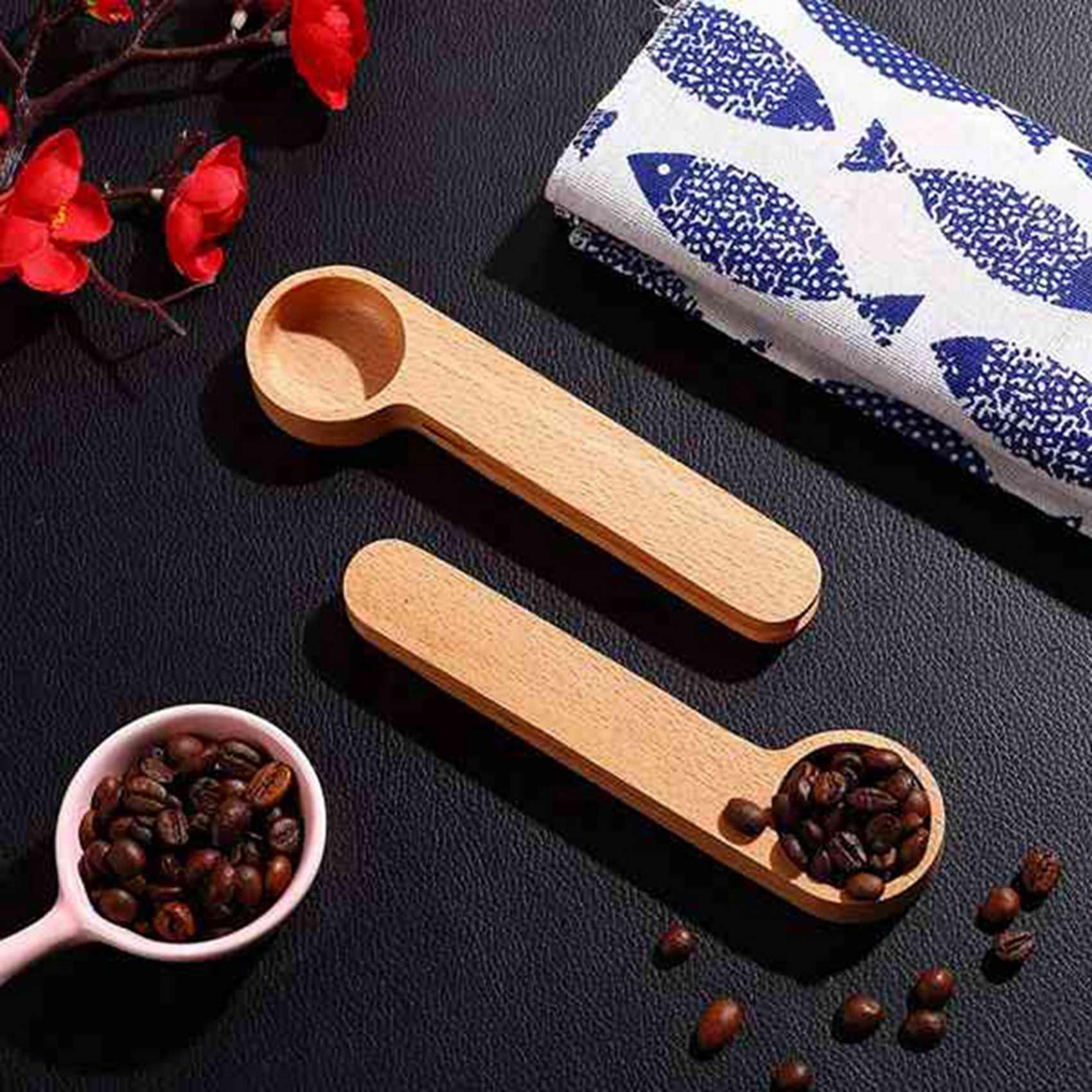 50 cucchiaini da caffè in legno e clip per sacchetti, misurino 2 in 1 per sacchetti sigillanti, per fagioli, caffè espresso, tè