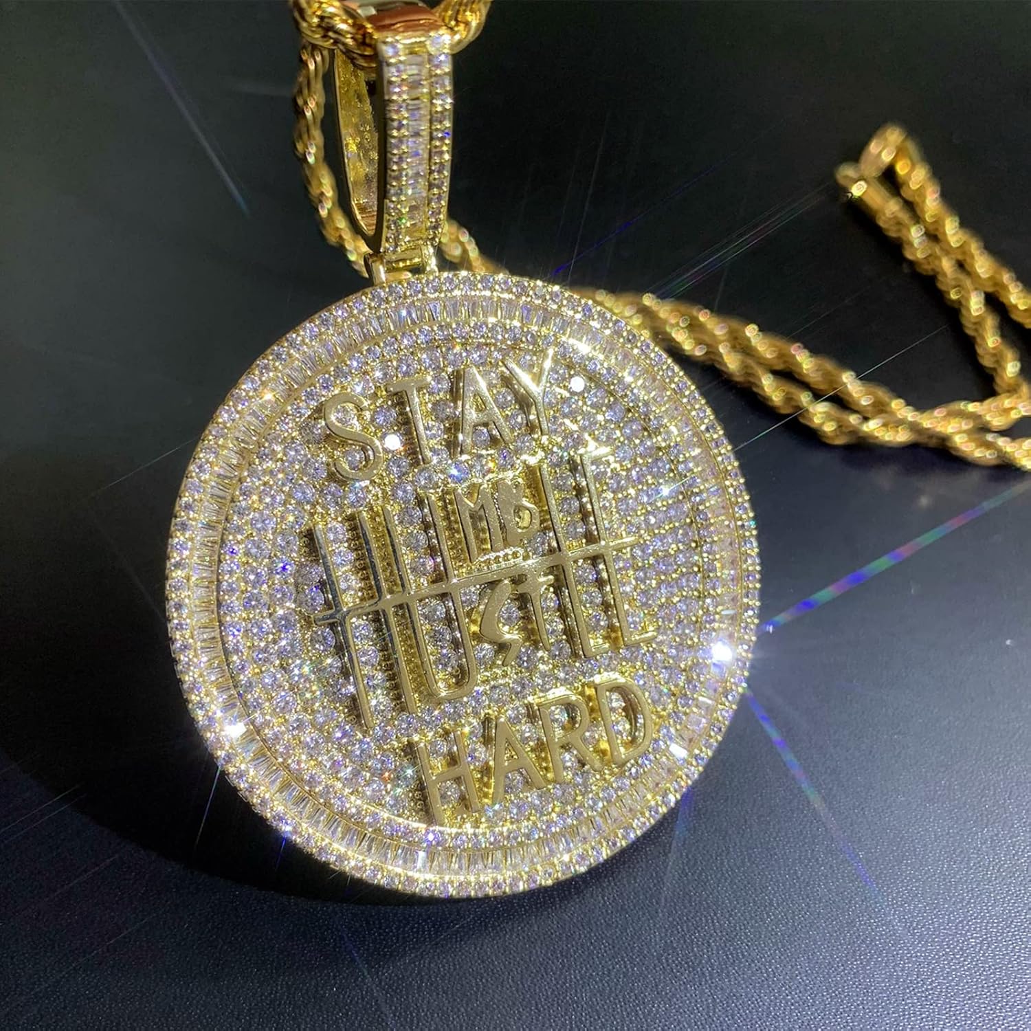 ICEDIAMOND 14K Iced Out Super Bling Round Coin Pendant Chain Necklace, Gold Plated Full Shiny CZ Diamond Encourage Charm Hip Hop Jewelry for Men Women - Image 7