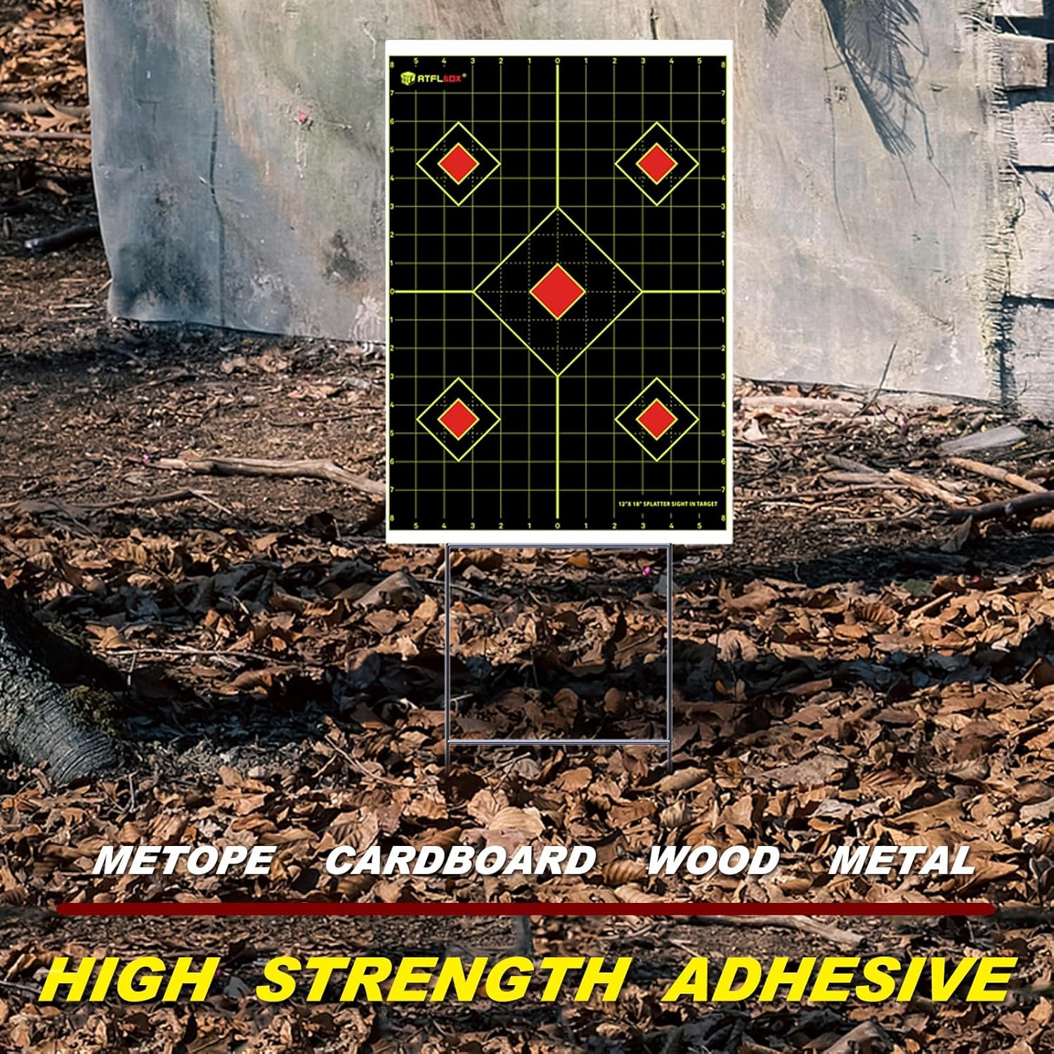 ATFLBOX 12x18 inch Sight in Splatter Paper Target and Adhesive Target Sticker, Two-Color Bright Fluorescent Yellow and White, Easily seen on Impact for Indoor and Outdoor Shooting Range