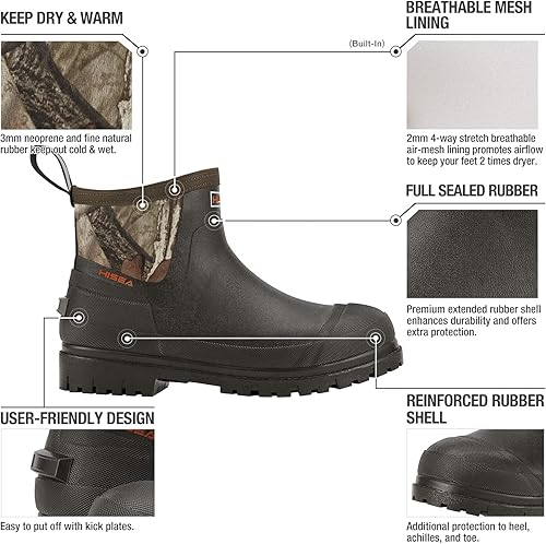 Miniatura 2 de HISEA Botas de lluvia Chelsea para hombre, botas cortas de goma para hombre, impermeables, duraderas, aisladas, para trabajo en el jardín al aire