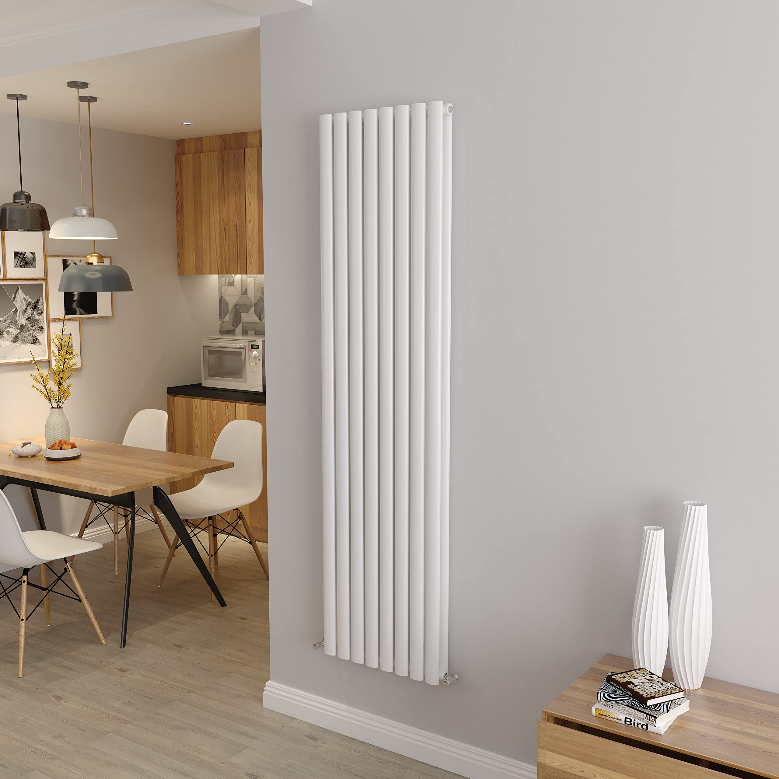 White Vertical Radiator Oval Double Panel Designer Tall Radiators 1800x472mm Central Heating Radiators
