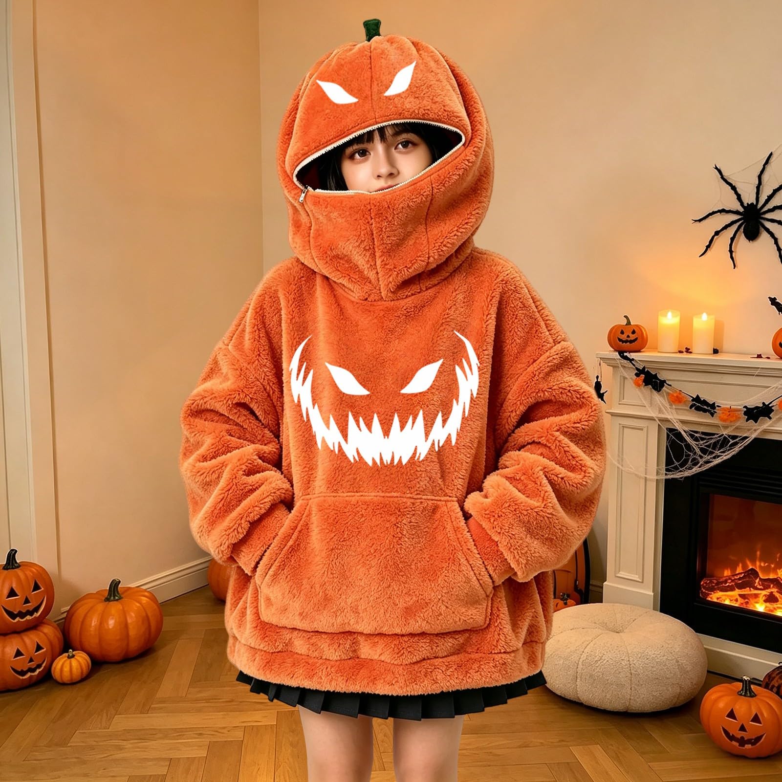 Sudadera con capucha de cara de calabaza para niñas