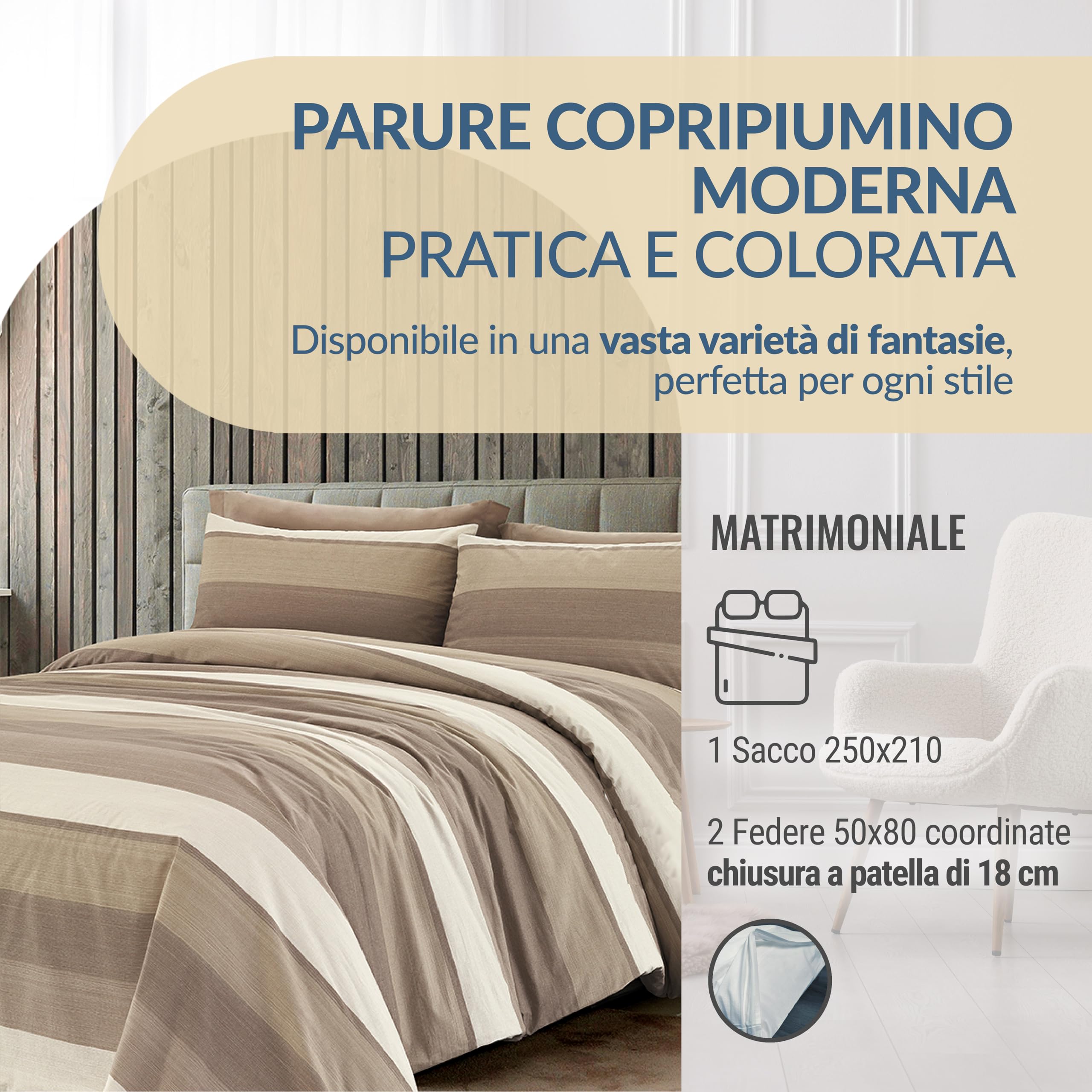 Copripiumino Matrimoniale 260x240 cmCiottolo Biancheria da Letto per Adulti con Chiusura Lampo Morbido Antiallergico Set Copripiumino in Microfibra + 2 Federe 50x80 cm