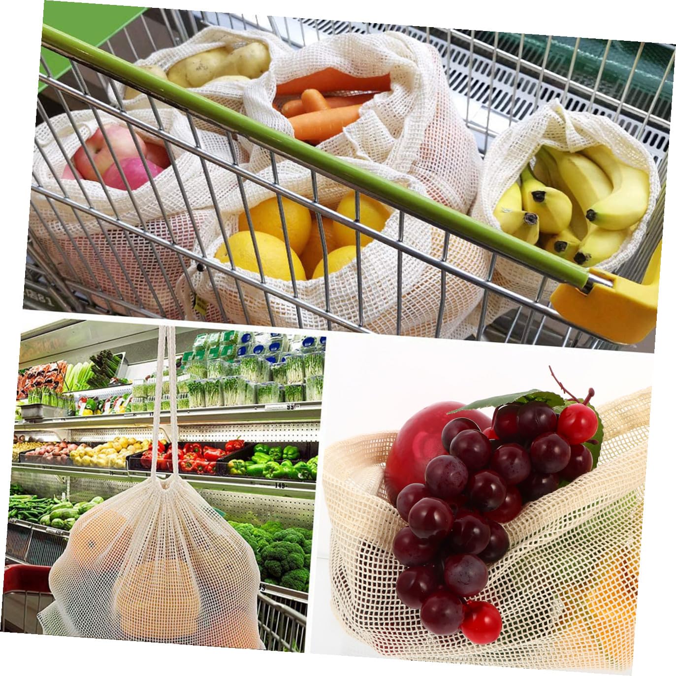 PRETYZOOM 2 Series Bolsa De Malla con Cordón para Frutas Bolsas De Mano Organizador De Lino Manteles para Mesa De Comedor Bolsa De Malla para Comestibles Bolsas 6 Piezas x 2