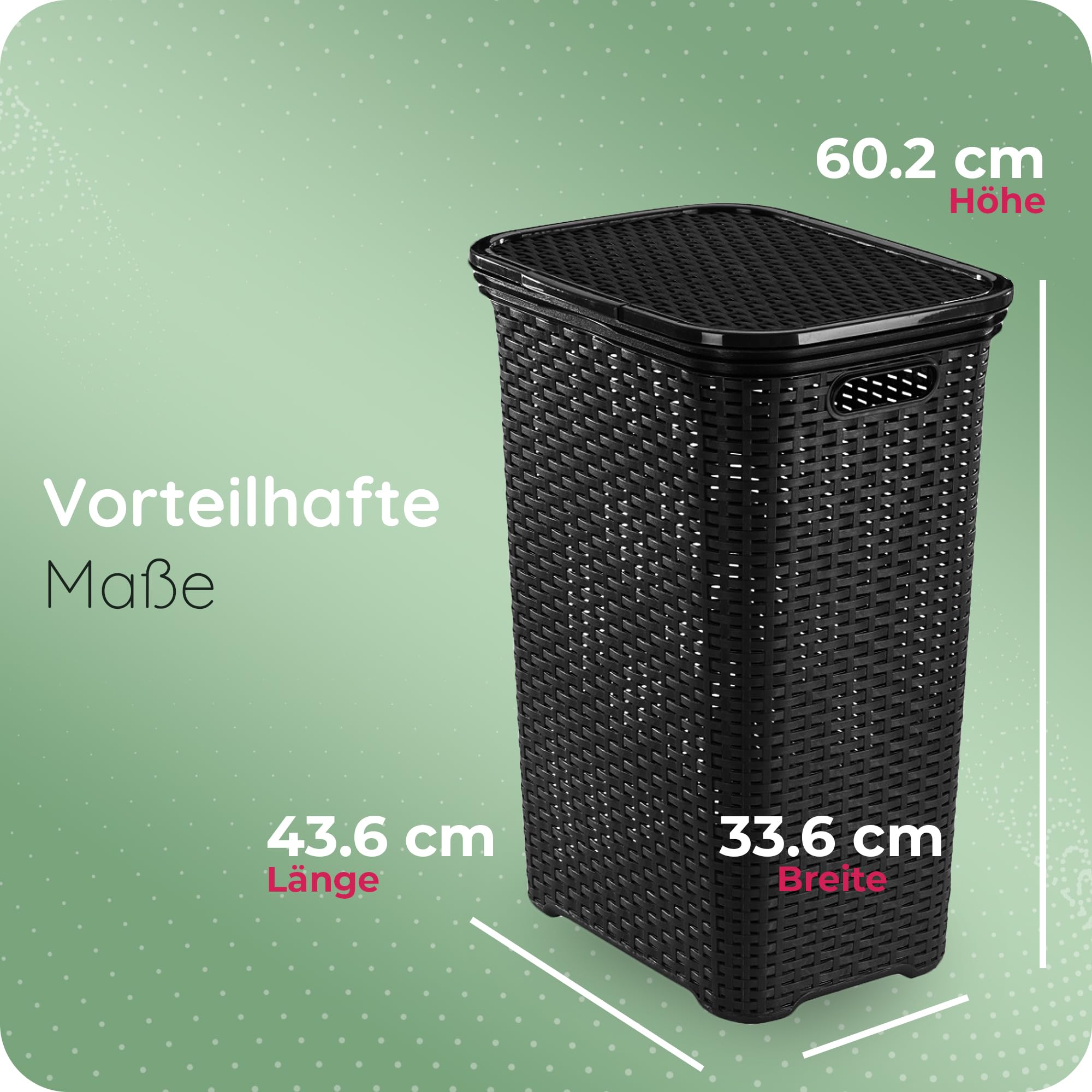 Novaliv 3 Stück Rattan Wäschekorb mit Deckel 60L Schwarz, Wäschebox Set Wäscheeimer Wäschebehälter modern für Bad Wäsche Schmutzwäsche, Wäschekörbe Schmutzwäschebehälter Sammler Korb