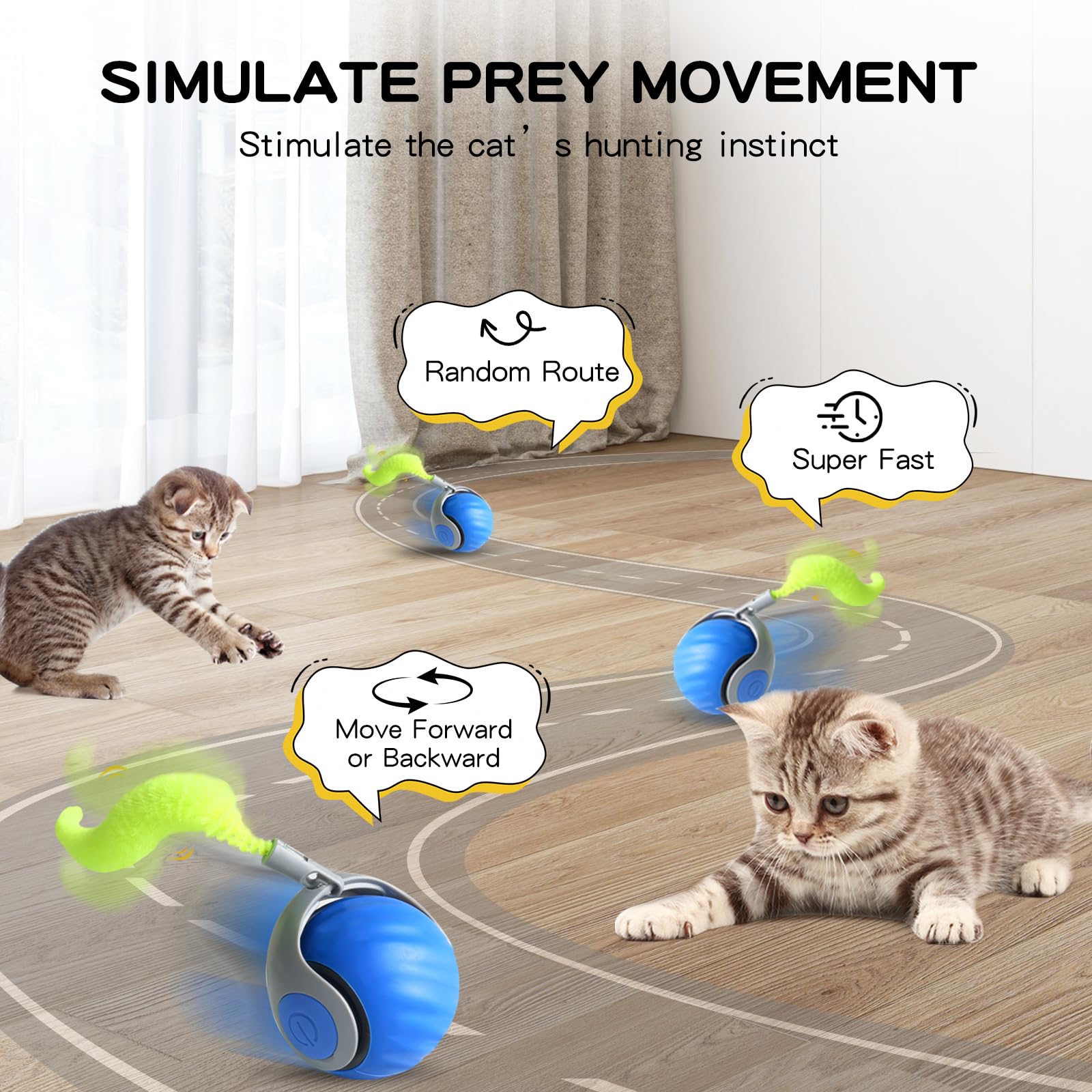 Wortade Speedy Tail 2.0, Interactive Cat Toy Ball with Spare Tail, Automatic Indoor Cat Toys, Smart Interactive Toy Ball Pair 1