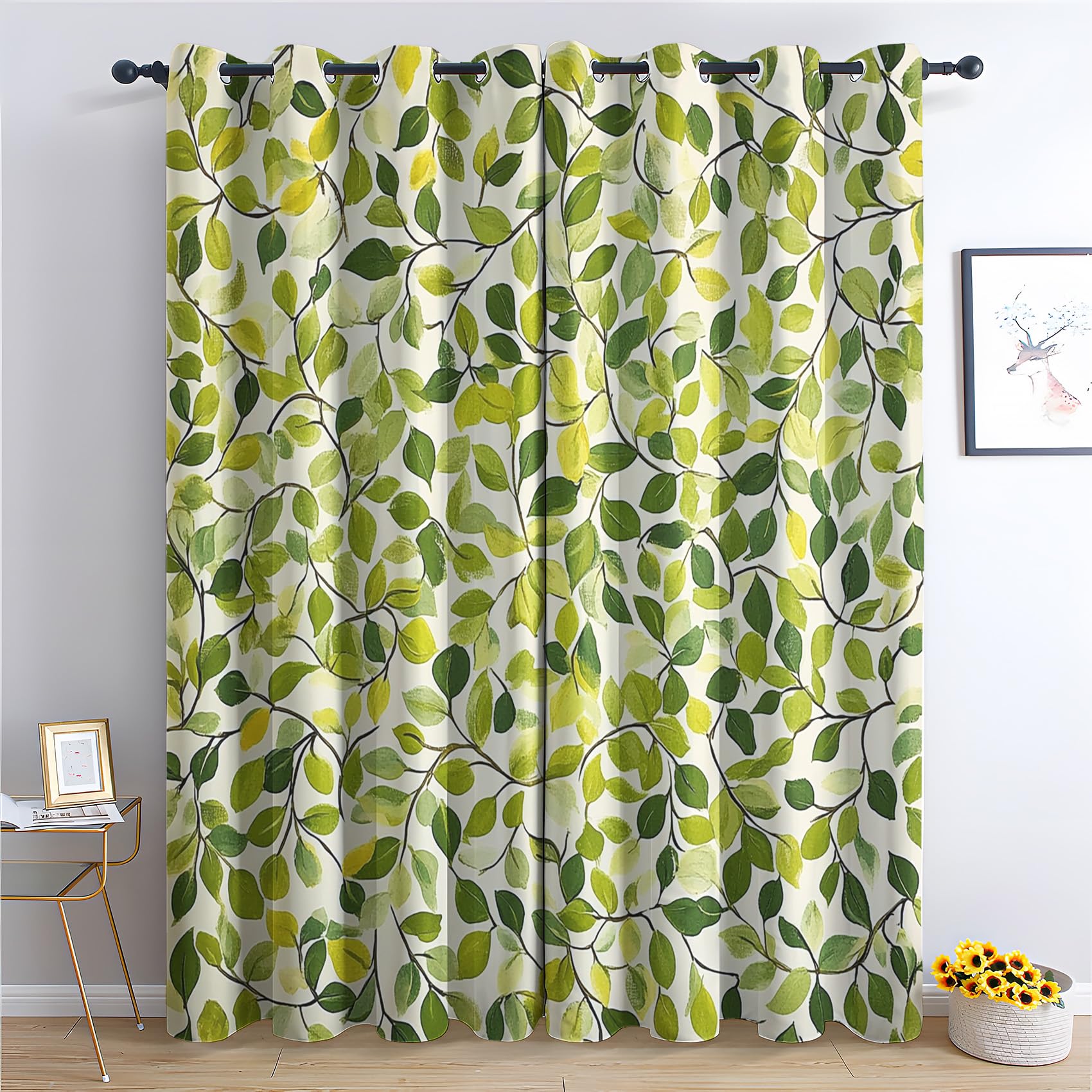 NIYAKA Sage Green Curtain Blackout, Green Leaf Curtains 46x72, Living Room & Bedroom Decor Drapes, Thermal Insulated Eyelet Window Treatments 72 Drop, 2 Panels LUKC1317