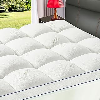 Mattress Topper Queen, Extra Thick Bamboo Mattress Pad Pillow top for Deep Sleep, Soft Noiseless Down Alternative Fill with 8-21 Inch Deep Pocket - 60"x80" White