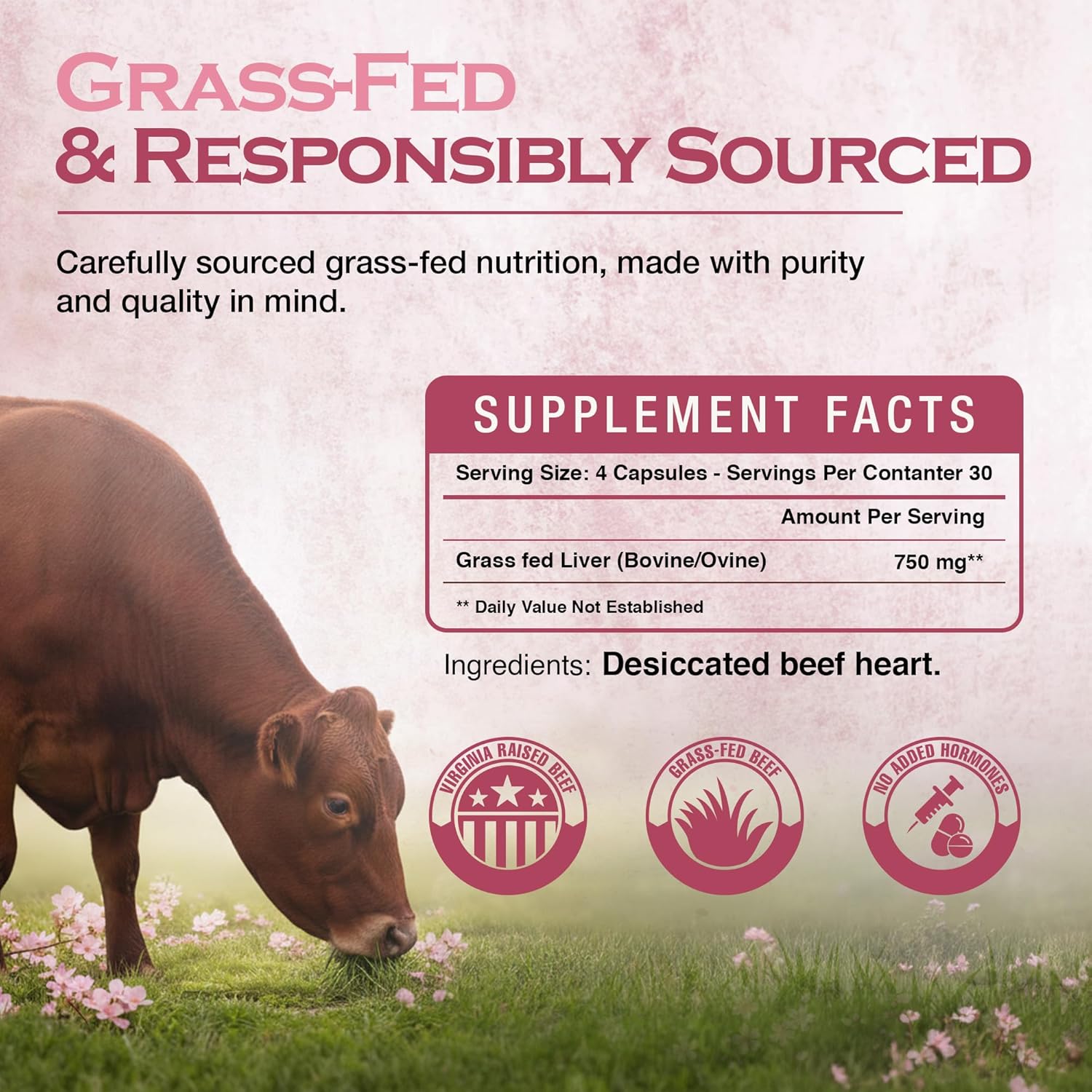 Shawneehaw Farms Grass Fed Desiccated Beef Liver Capsules (120 Pills, 750 mg Each) with Vitamin A, Folate, Vitamin B12 - Beef Liver Supplement for Joint Support & Collagen