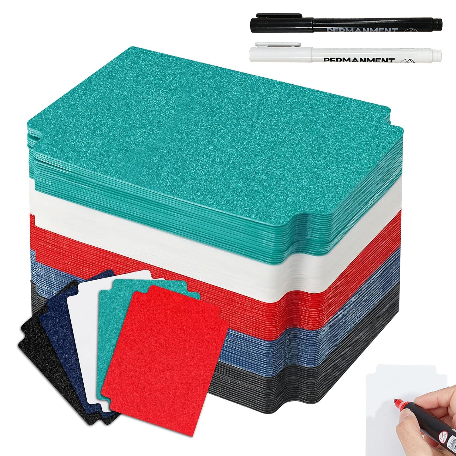 Divisori per Carte Multicolori 70x95 mm Plastica 100 Pezzi con Pennarelli