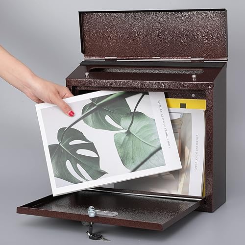 Miniatura 3 de xydled Buzones de correo con cerradura con llave, buzón de bloqueo montado en la pared, gran capacidad, cubierta de acero galvanizado buzón de metal