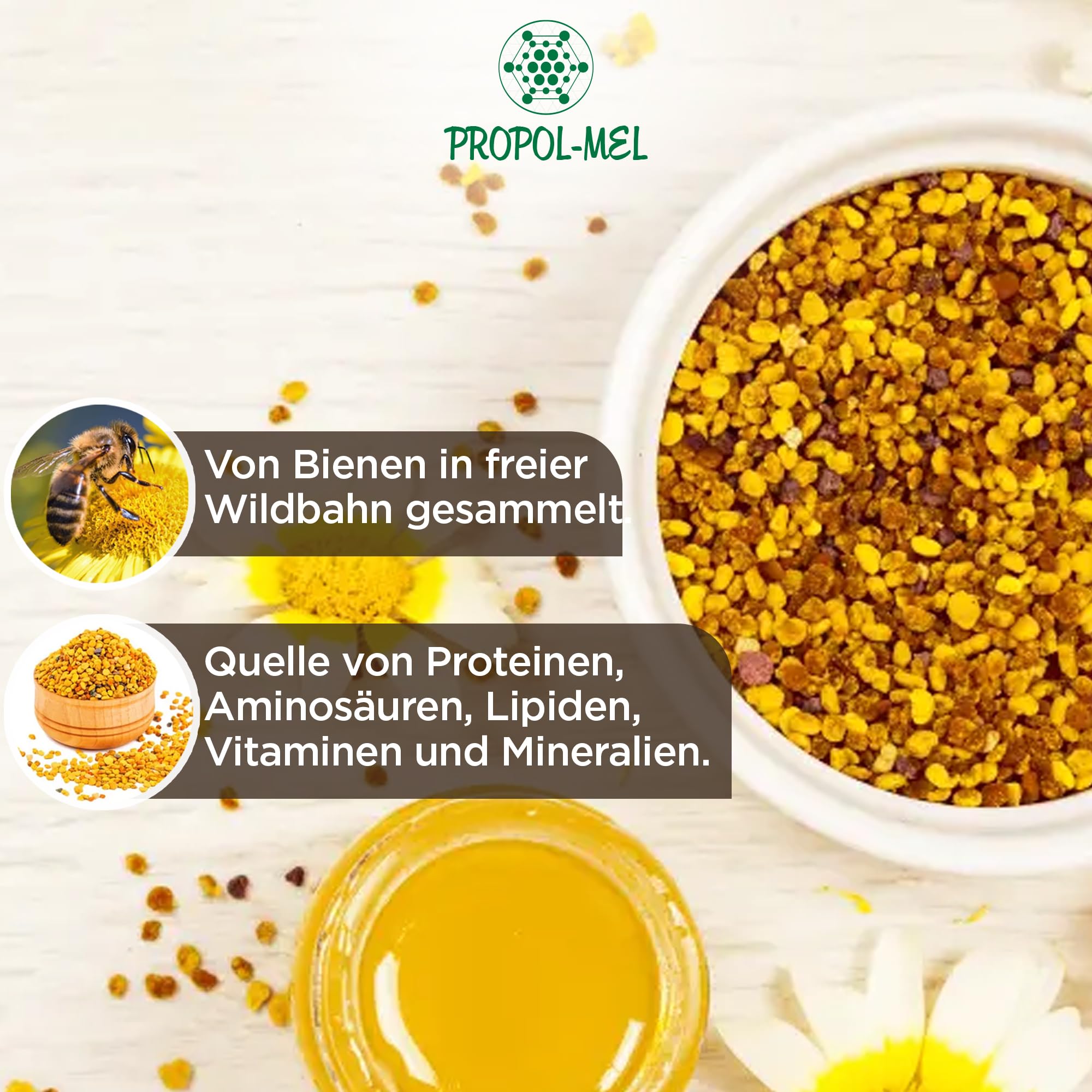 Blütenpollen (EU) 1 kg – 100% Naturprodukt. Naturreine Bienenpollen. Quelle für Proteine, sowie Aminosäuren, Lipide, Vitamine und Mineralien.