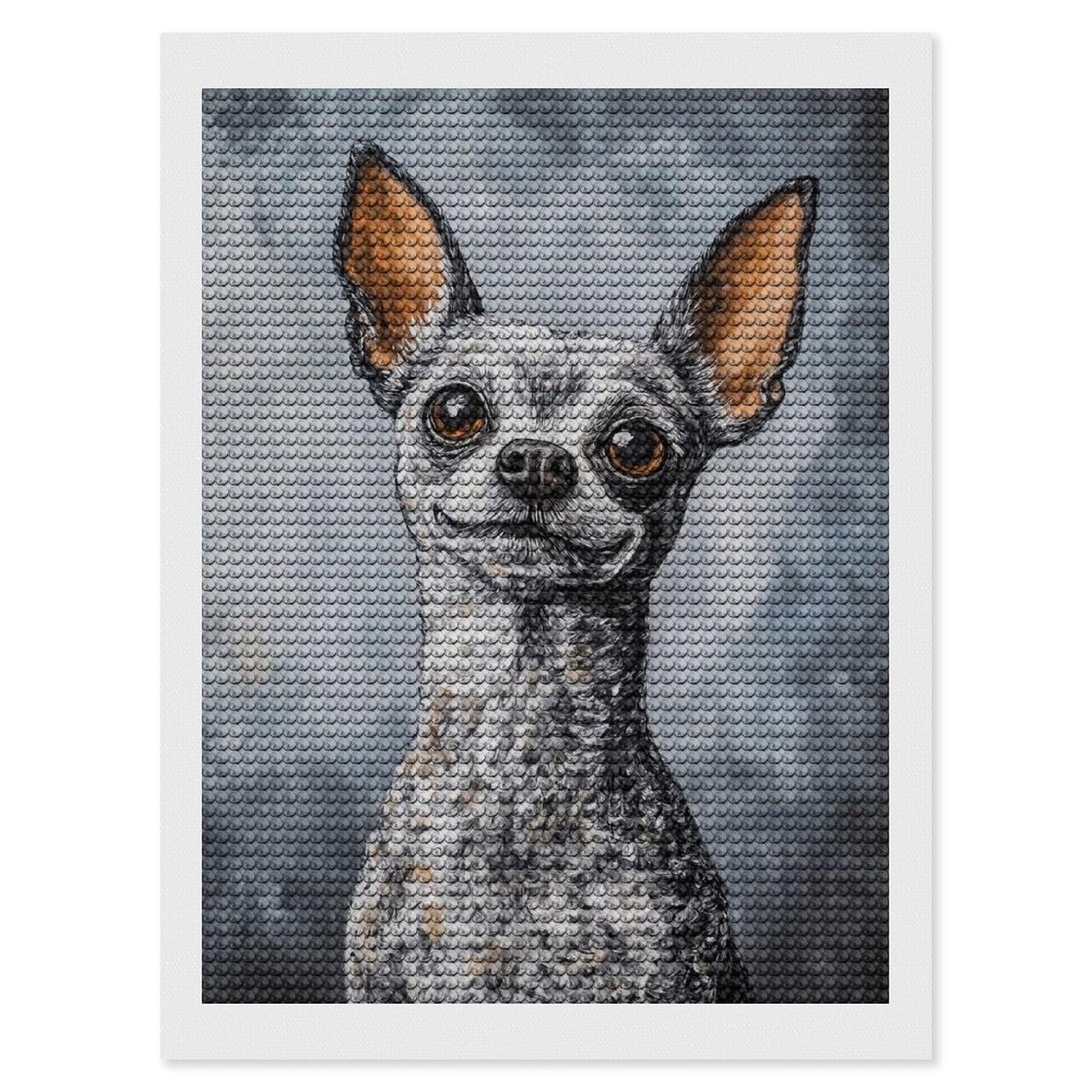 Junmoney Chihuahua Portrait DIY Diamond Art Canvas Kit 12"x16", Adhesive Canvas, Easy to Enjoy, Farmhouse Decor, Festive Craft Gift