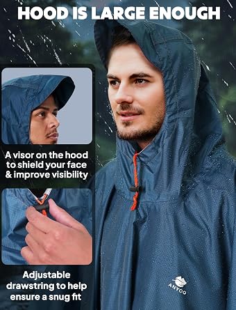 ANYOO Lightweight Waterproof Rain Poncho Rain Jackets with Sleeves Ventilated Multi-Purpose Raincoat with Hood Protective Blanket Shelter Tarpaulin for Outdoor Camping Hiking Fishing One Size