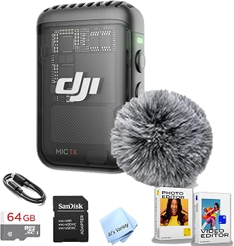 DJI Mic 2 Transmitter Shadow Black، ميكروفون لاسلكي، تسجيل داخلي لمدة 14 ساعة، بطارية لمدة 6 ساعات، ملحق مغناطيسي، ميكروفون بلوتوث، ذاكرة 64 جيجابايت، برنامج تحرير يوتيوب، مدونات الفيديو