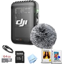 DJI Mic 2 Transmitter Shadow Black, Wireless Microphone, 14-Hour Internal Recording, 6-Hour Battery, Magnetic Attachment, Bluetooth Microphone, 64GB Memory, Editing Software YouTube, Vlogs