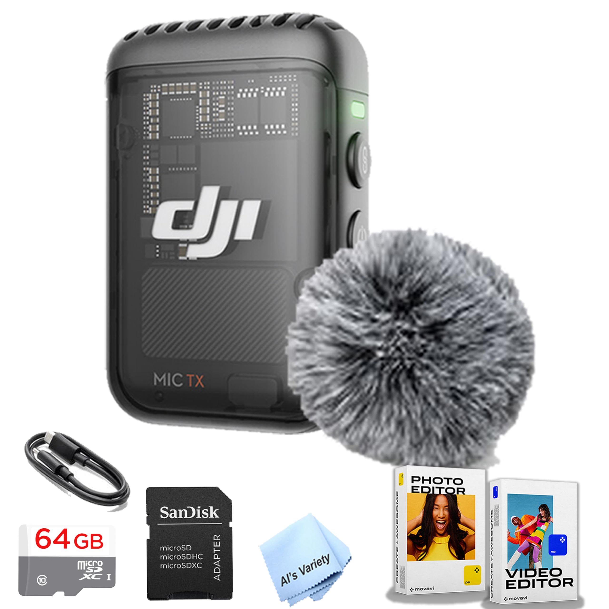 Photo 1 of DJI Mic 2 Transmitter (Shadow Black), Wireless Microphone, 14-Hour Internal Recording, 6-Hour Battery, Magnetic Attachment, Bluetooth Microphone, 
