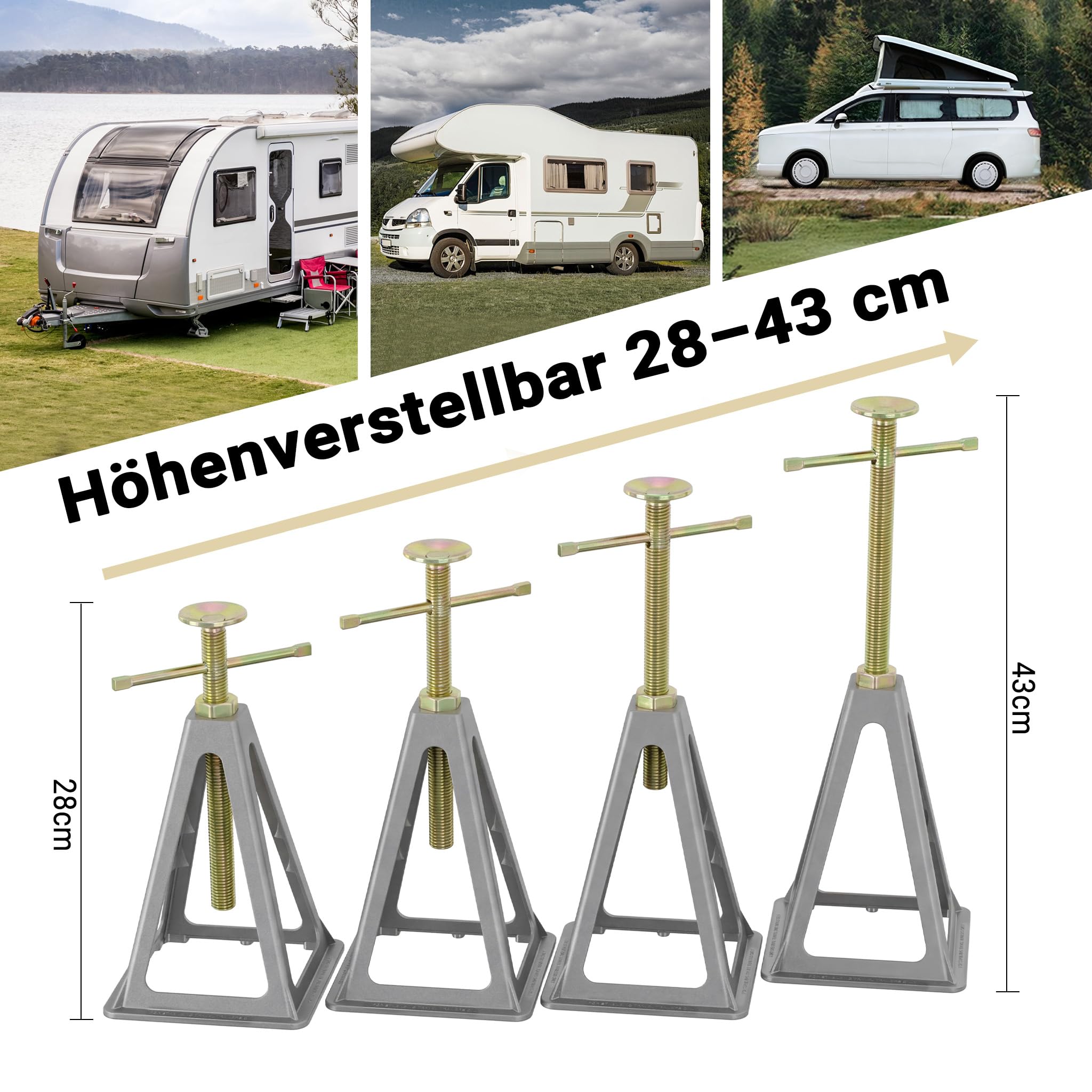 Wiltec Cavalletti in alluminio per roulotte e rimorchi 4 pezzi Supporto per camper e caravan