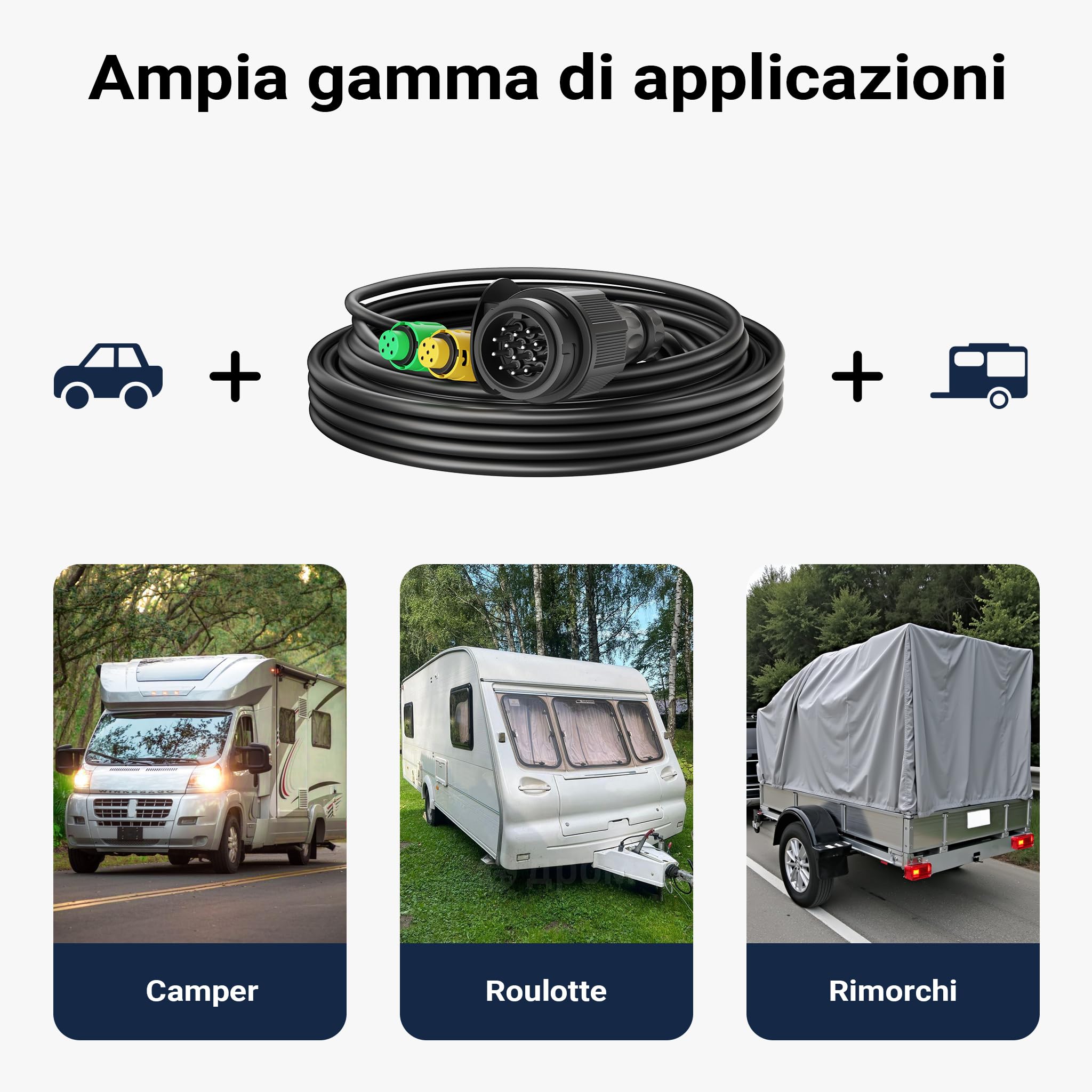 XPOtool Cavo multipolare 5m Cavo a 13 Poli per luci Posteriori rimorchi e roulotte