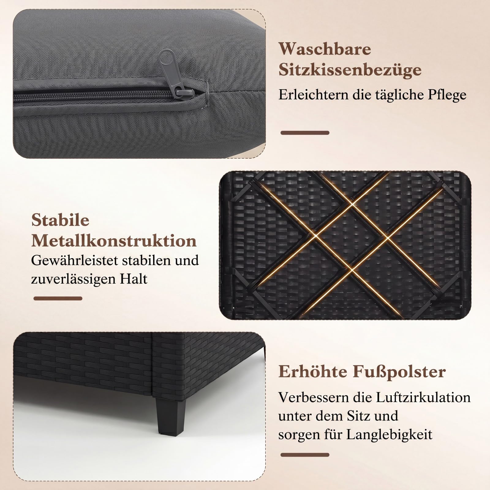 COSTWAY 3-TLG. Rattan Gartenmöbel Set, Balkonmöbel mit Kissen, 2 Stühlen und Tisch, Polyrattan Balkonset, Terrassenmöbel, Gartengarnitur, Sitzgruppe für Terrasse, Balkon, Garten (Grau)