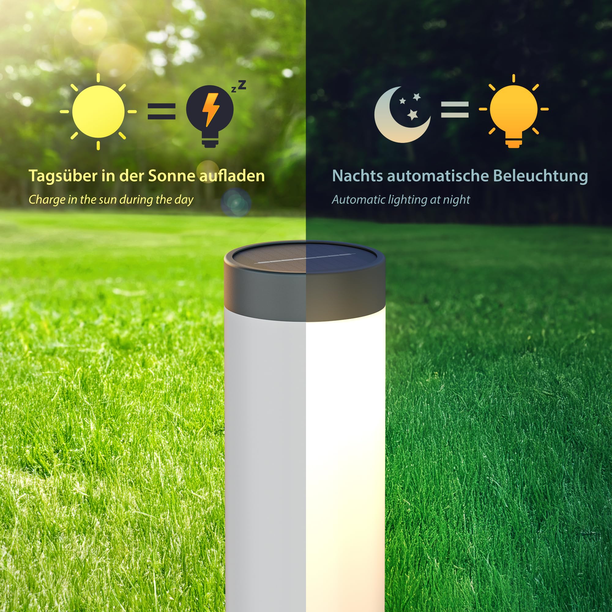 ledscom.de 4x LED Pollerleuchte/Wegeleuchte PORU mit Solar, anthrazit, warmweiß, IP44