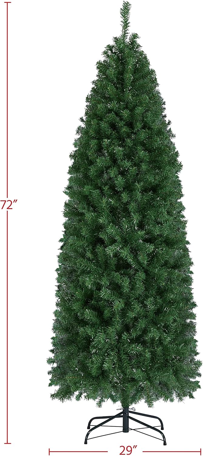 Yaheetech 6ft Pre-lit Artificial Christmas Tree Hinged Spruce Pencil Tree Corner Xmas Tree with 250 Warm Lights & Foldable Stand Holiday Decoration, Green