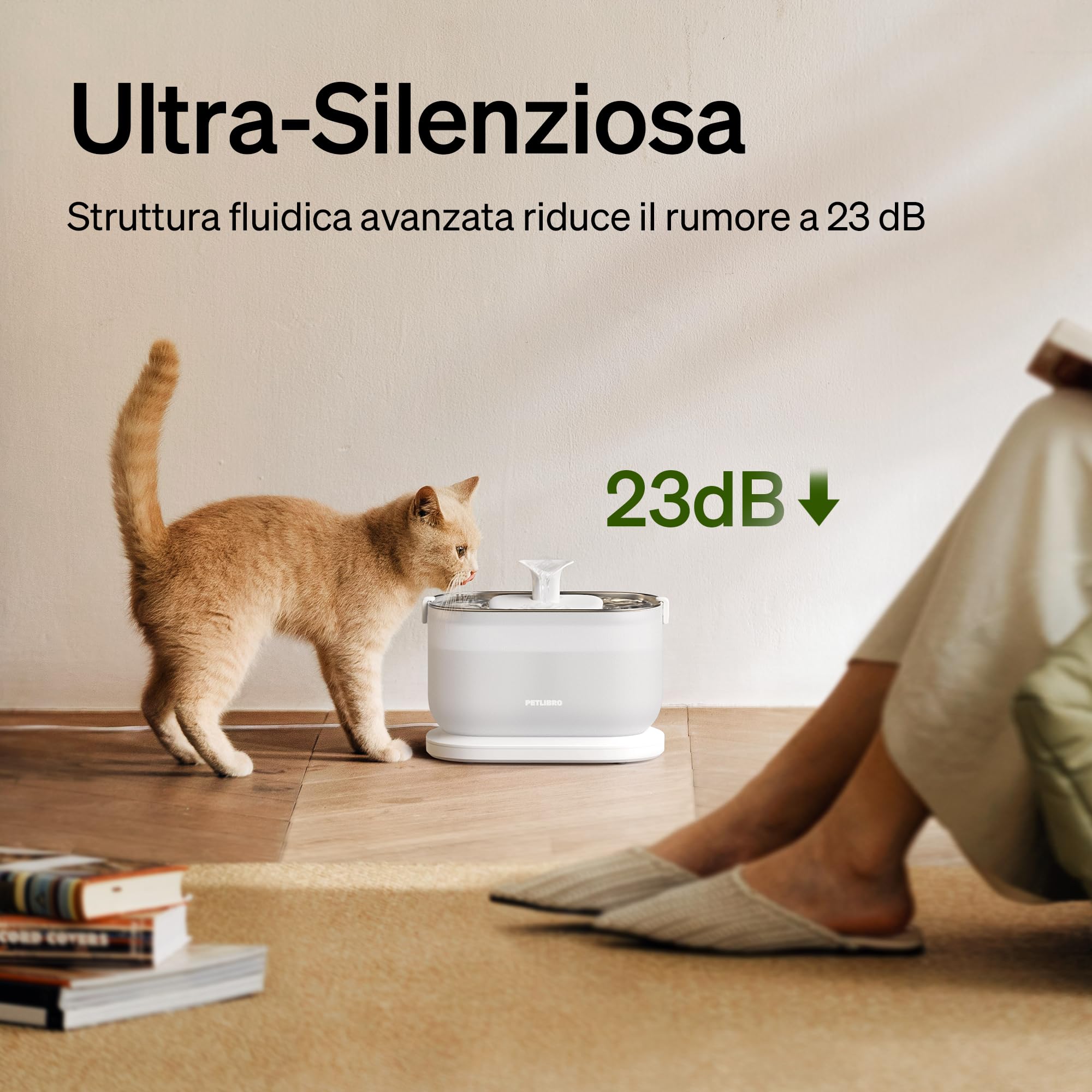PETLIBRO Dockstream - Fontana dell'acqua per gatti con pompa senza fili, in acciaio inossidabile, facile da pulire, 23 dB, ultra silenziosa, due modalità di consumo, senza BPA, 2,5 l