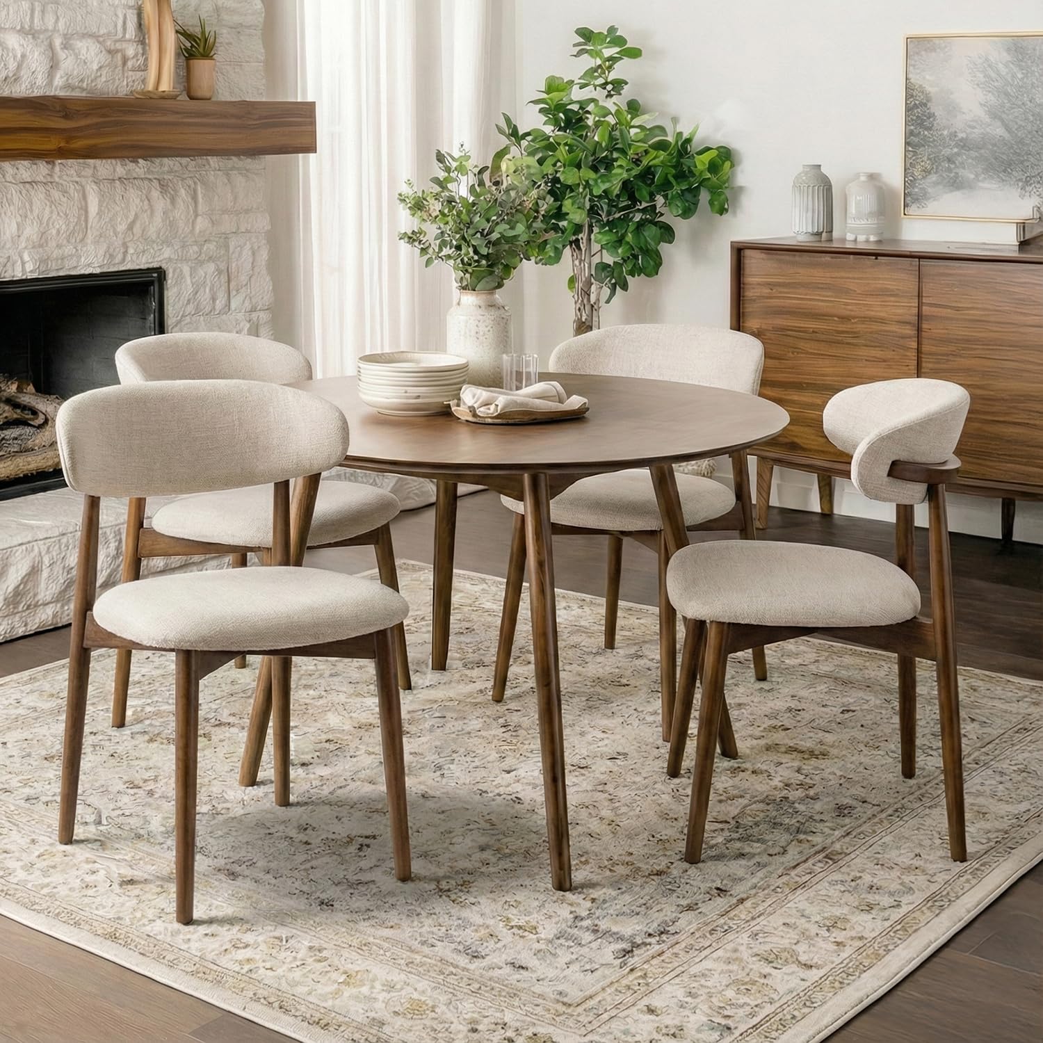 Homixis Dining Room Chairs Set of 4, Upholstered Farmhouse Dining Chairs, Modern Fabric Kitchen Chairs with Solid Wood Leg,Beige