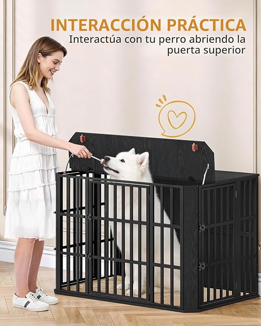 Foto 3 de 8 de Hzuaneri Jaula para Perros Tipo Mueble, Casa para Mascotas con 3 Puerta, Jaula Madera, 75 x 120 x 81 cm, XXL