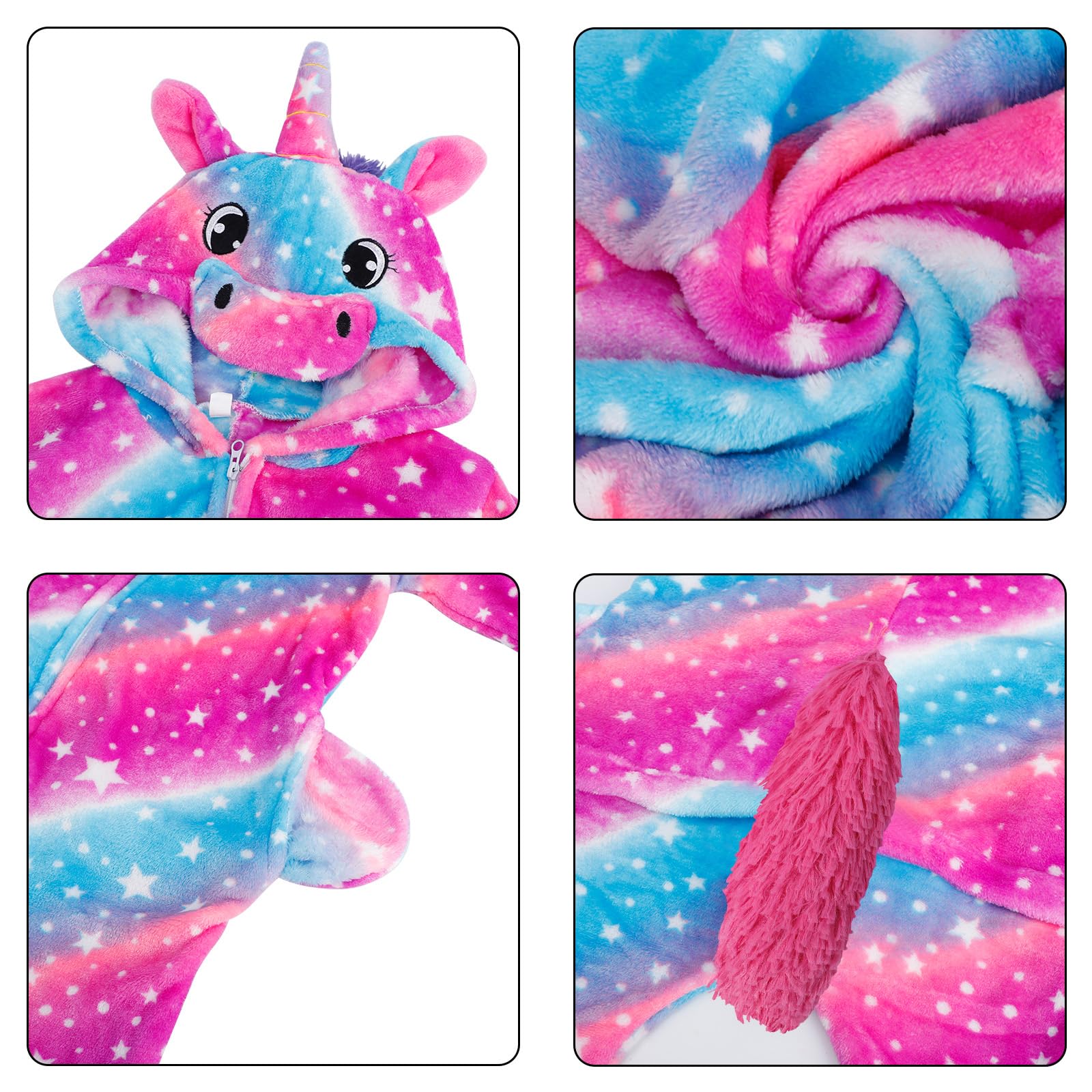 KAKU NANU Licorne Fille Pyjama One Piece Enfant Polaire 2-10 Ans,Fermeture Éclair,2 Poches