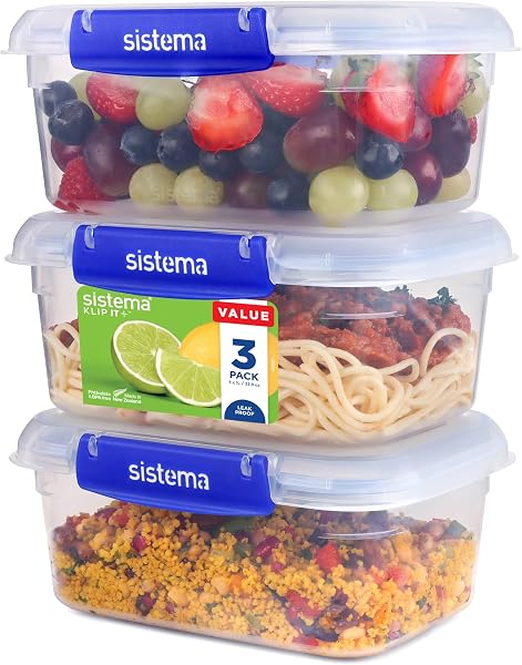 Sistema KLIP IT PLUS Leakproof Food Storage Containers | 1 L | AirtightStackable & Nestable Meal Prep Containers with Lids | School Lunch Boxes | 3 Count - 1