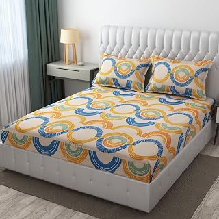 IVAZA 240 TC Soft Ezyption Cotton Floral Print Single Bed Bedsheet - with 1 Pillow Covers, Hypoallergenic, Brethable, (Size- 60 x 90 Inch | Cream Blue - Amazon product rated Grade A
