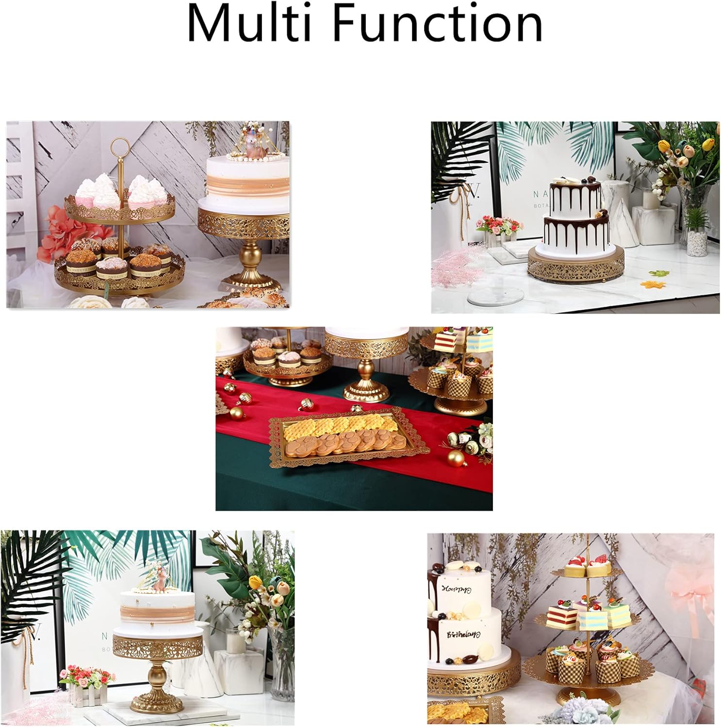 GMWD Gold Cake Stands Set Metal Dessert Display Table Cake Pedestal Tiered Cupcake Holder Donut Plate Serving Tray Decorating for Wedding Birthday Party Baby Shower Celebration