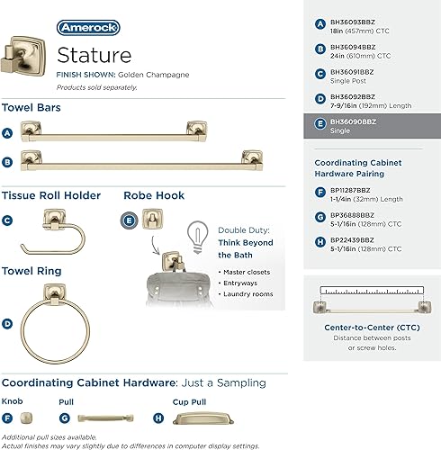 Vista 106 de Amerock Toallero negro mate – 7-9/16 pulgadas (7.559 in) de longitud – Soporte para toallas de baño y cocina Mate negro