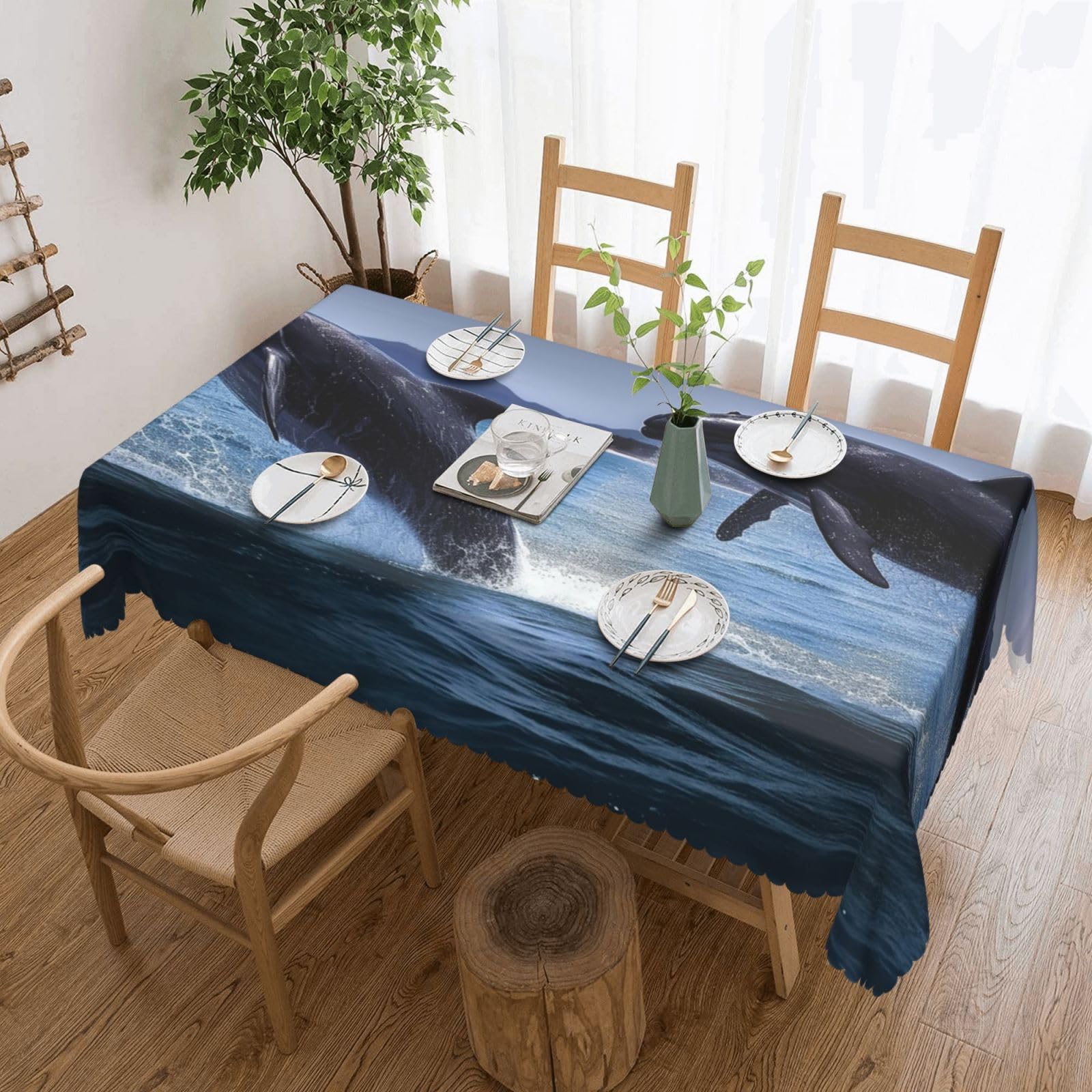 Nappe de table rectangulaire de qualité supérieure à motif baleines