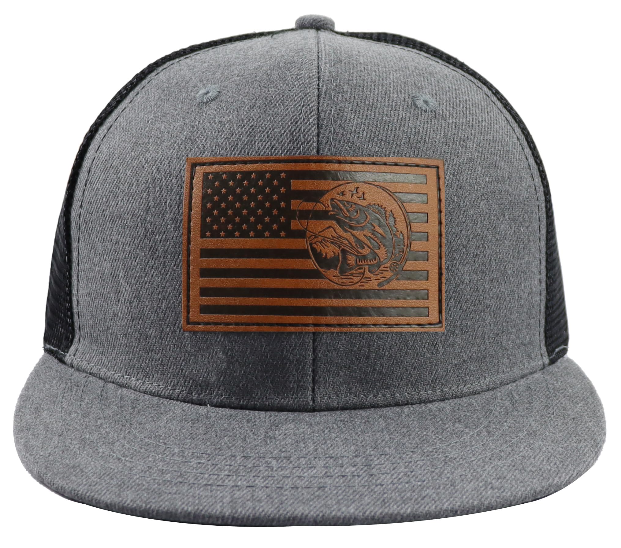 Fishing Accessories for Men, American Flag Fishing Trucker Hat, Fish Decor Baseball Cap, Christmas Fathers Day Birthday Gift for Dad Papa Fisherman Grey
