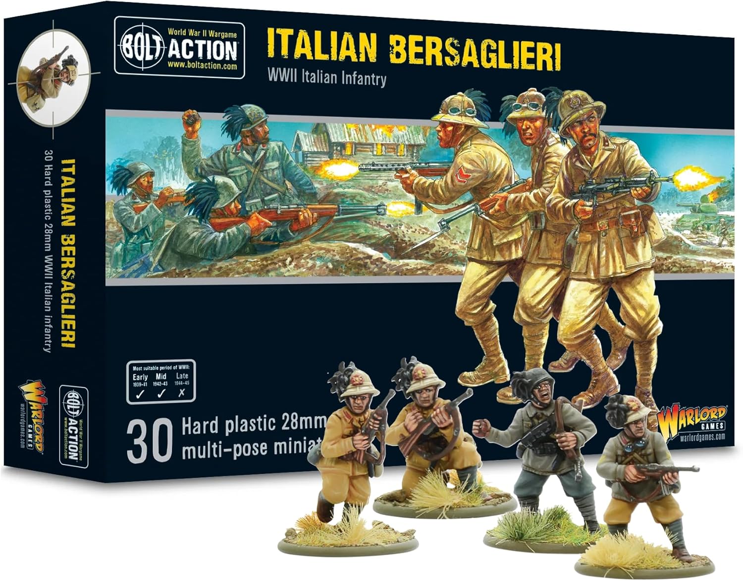 Warlord Games Bolt Action WWII Italian Bersaglieri Figures 1:56 Military Table Top Wargaming Plastic Model Kit 402015802