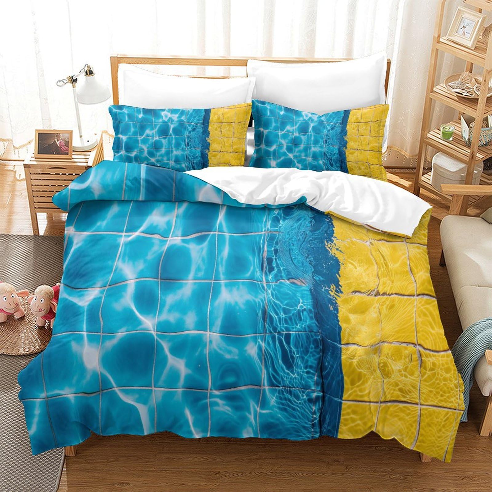 P1s9u7w5y Water Ripple-9 3D Printed Pool Water 3Pcs Microfiber Ripple Duvet Cover Set Swimming Bedding Set King（220X240cm）