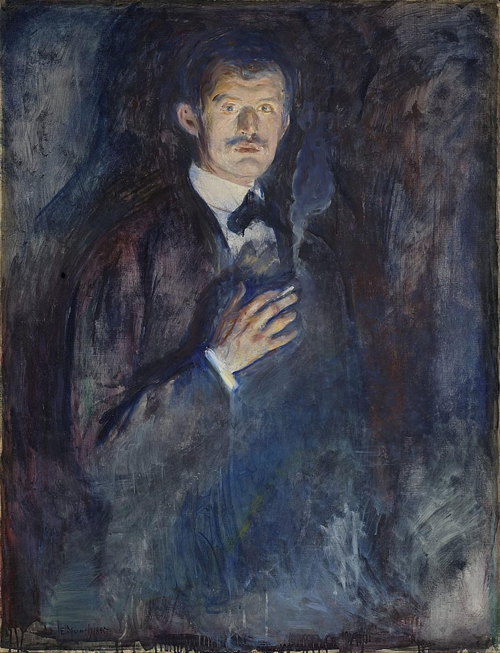 ARTXLXXBN Famous Painting Art Wall Decor Abstract Art Picture Self Portrait with Cigarette by Edvard Munch Animal Pictures for Home Decor 60x90cm
