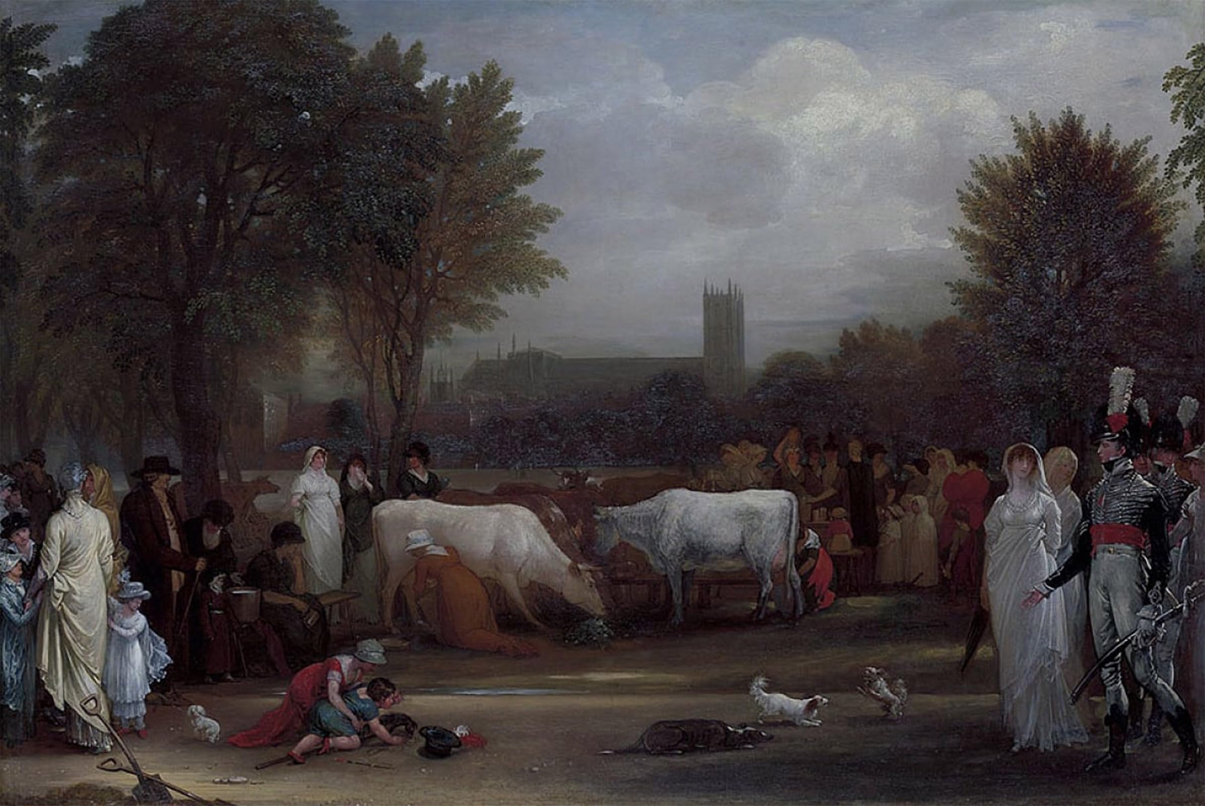 Serendipitp No Frame Abstract Painting Mural Print Picture Wall Decor Painting Milkmaids In St Jamess Park Westminster Abbey Beyondn By Benjamin West Vintage Wall Artwork For Home Decor 60X90cm