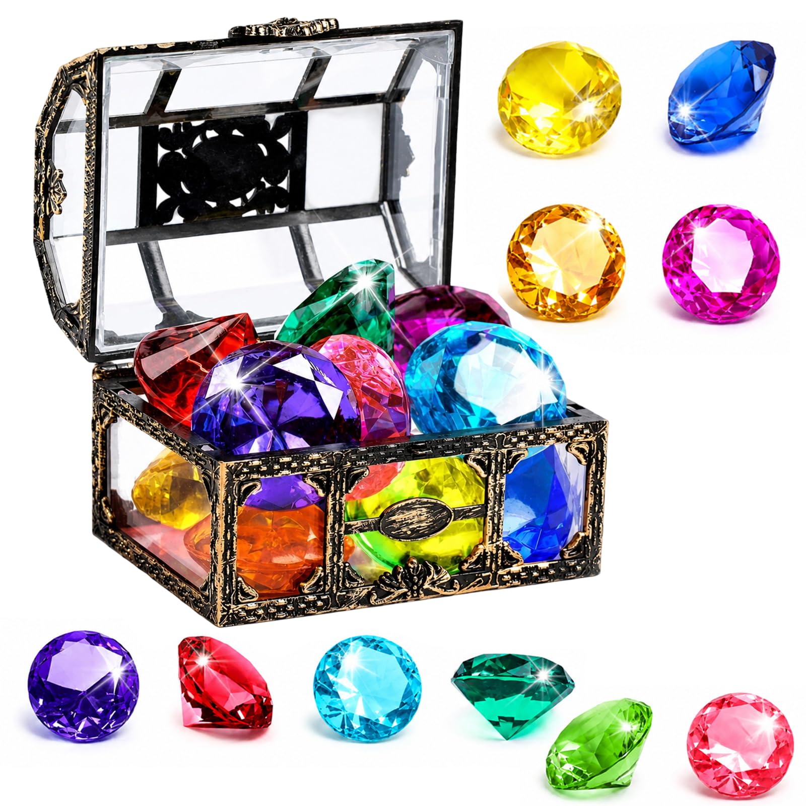 EujRcf Diving Gem Pool Toy 10PCS Colorful Diamond with Treasure Box