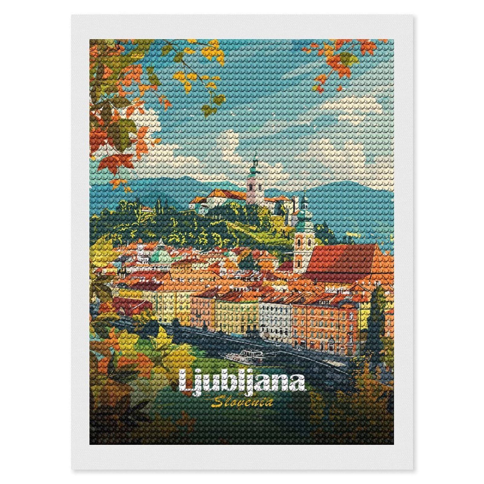 Junmoney Ljubljana, Slovenia Cityscape Diamond Painting Kit 12"x16", for Women, Simple to Start, Bedroom Decor, Christmas Gift, Good for Quiet Evenings