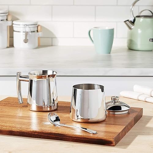 Vista 7 de Frieling USA 18/10 - Juego de azúcar y crema de acero inoxidable - Accesorios para café y té con jarra de crema de metal de 10 onzas y azucarero