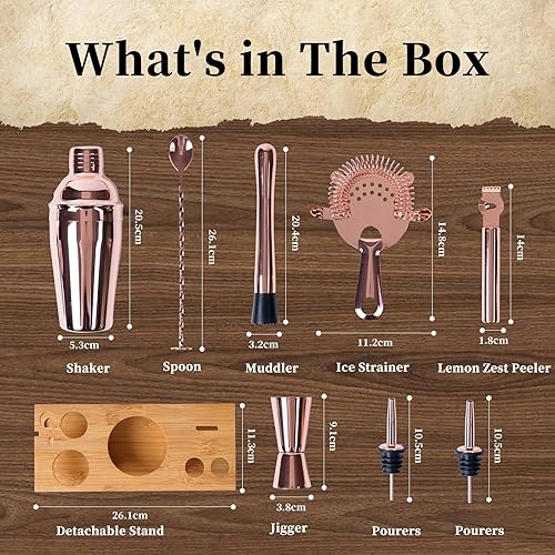 Miniatura 3 de Hinouqea Juego de coctelera con soporte, kit de camarero mixología para mezclar bebidas, juego de herramientas de bar de 9 piezas con soporte,