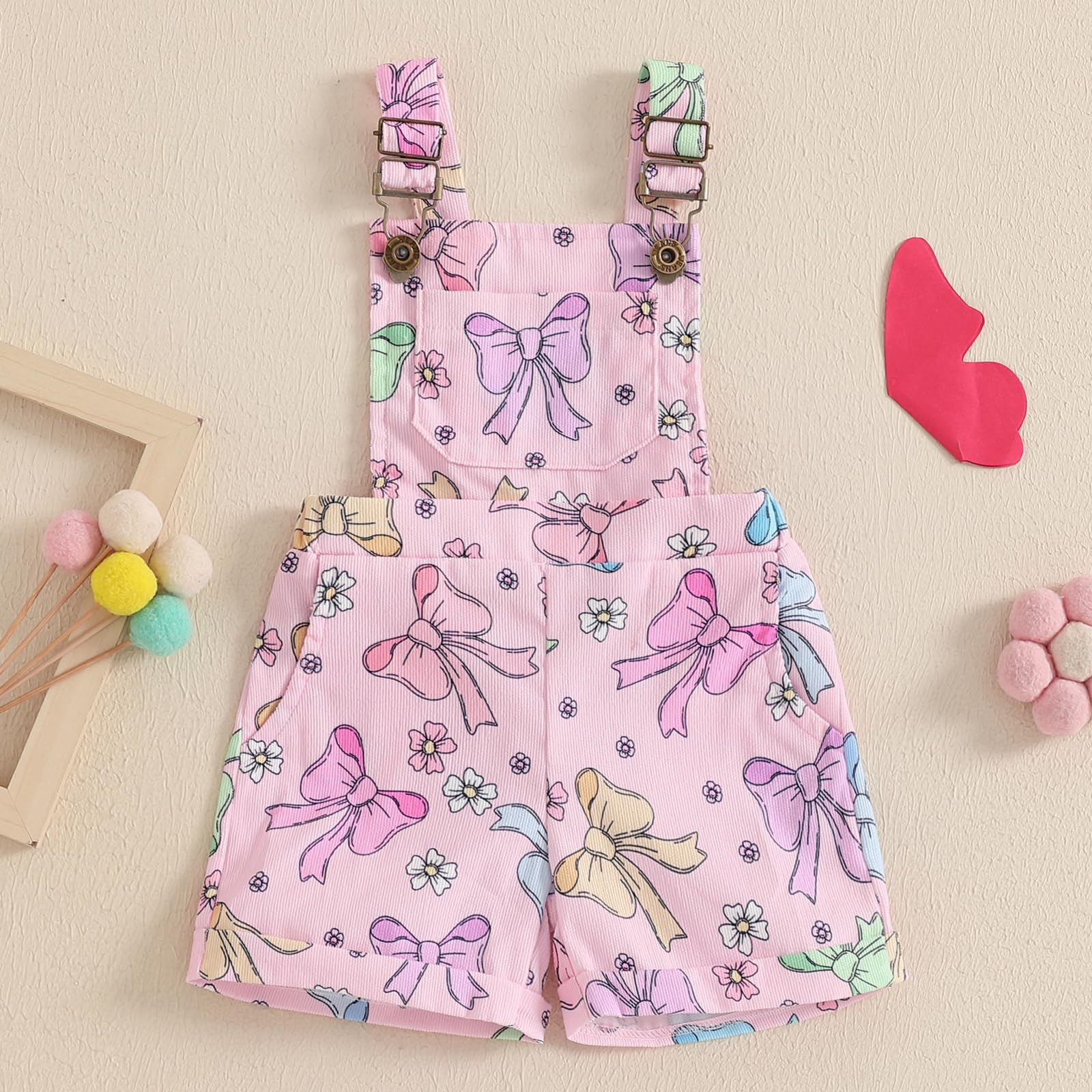 Gaono Valentines Day Baby Clothes Toddler Girl Overall Shorts Heart Print Suspender Shorts Sleeveless Overall Jumpsuit (B-Pink, 2-3 Years)