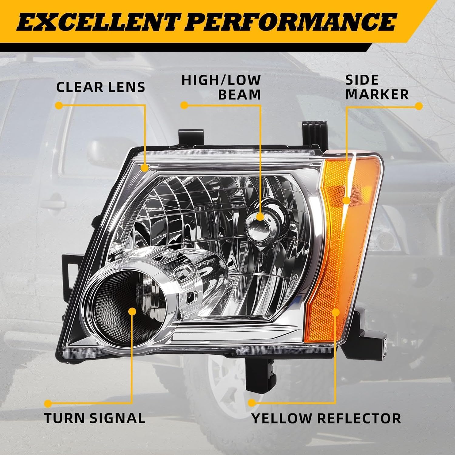 Halogen Headlight Compatible with Xterra 2005-2015 Headlamp Driver & Passenger Side 26010EA025 26060EA025 Left and Right