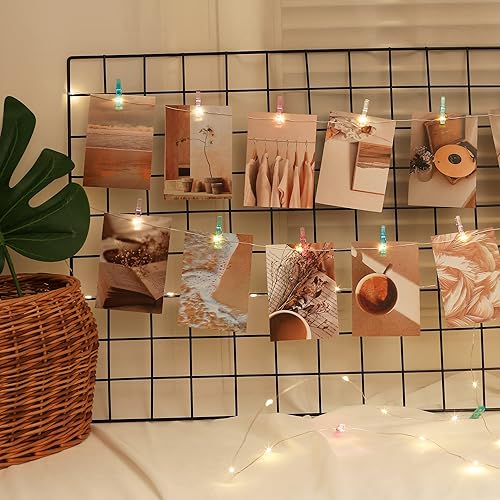 Miniatura 7 de Guirnalda de luces con clips para fotos, guirnalda de luces con 51 clips transparentes, funciona con pilas, con clips para imágenes, decoración de